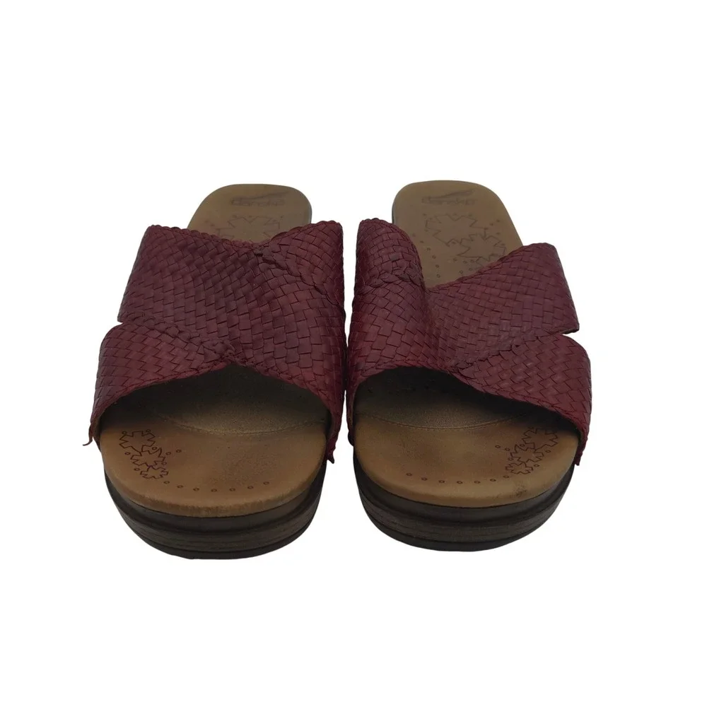 Dansko Oxblood Woven Leather‎ Slide Sandals 41/10 Comfort Wedge Boho
